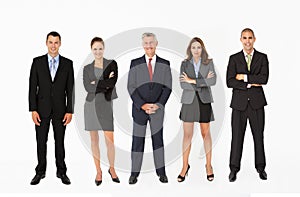 Group Of Businesspeople standing in line In Studio