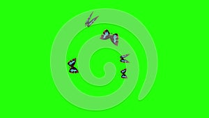 Group of butterflies flying on green screen, environment nature animation