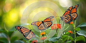 Group of Butterflies Flying Over Orange Flowers