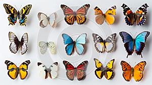 A Group of Butterflies on a White Background