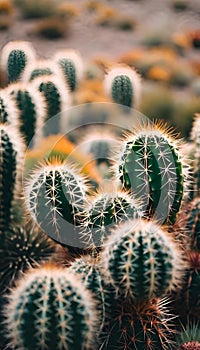 a group of cactus plants that are in a field near rocks