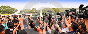 Group of cameramen and photographers