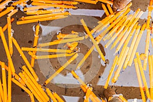 Group of candles on the water.selective focus