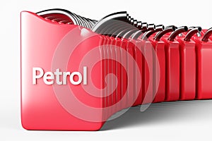 A group of canisters of petrol on a white background.
