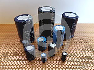 Group of capacitors on circuit board