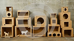 A group of cardboard boxes with cat and dog cut outs, AI