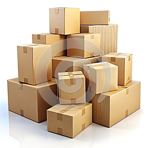 Group of cardboard delivery boxes isolated on white background