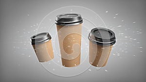 Group of cardbox coffee cup with connection 3d rendering