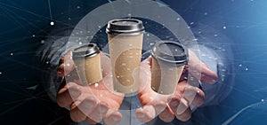 Group of cardbox coffee cup with connection 3d rendering