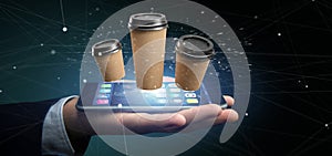 Group of cardbox coffee cup with connection 3d rendering