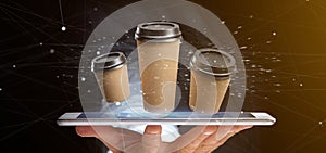 Group of cardbox coffee cup with connection 3d rendering