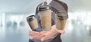 Group of cardbox coffee cup with connection 3d rendering