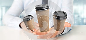 Group of cardbox coffee cup with connection 3d rendering