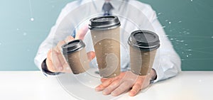 Group of cardbox coffee cup with connection 3d rendering