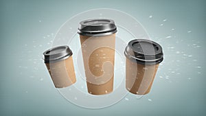 Group of cardbox coffee cup with connection 3d rendering