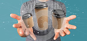 Group of cardbox coffee cup with connection 3d rendering