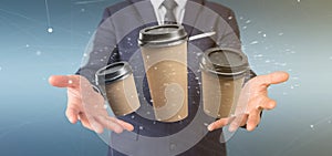 Group of cardbox coffee cup with connection 3d rendering