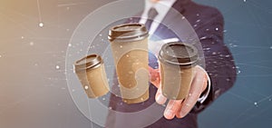 Group of cardbox coffee cup with connection 3d rendering