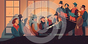 A group of carolers gathered around a piano singing holid one generative AI