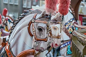 A Group of Carousel Horses on a Fun Fair Ride