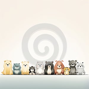 a group of cartoon animals standing in front of a white background