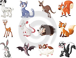 Group of cartoon animals. Vector illustration of funny happy animals.