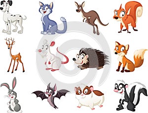 Group of cartoon animals. Vector illustration of funny happy animals. photo