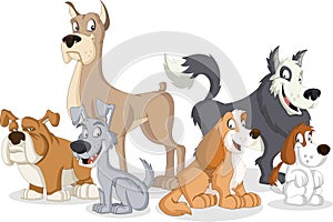 Group of cartoon dogs.