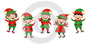 Group Of Cartoon Elfs Celebrating Christmas