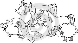 Group of cartoon farm animals for coloring