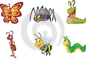 Group of cartoon insects. Vector illustration of funny happy small animals. photo