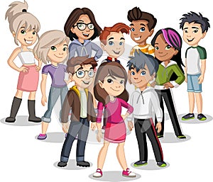 Group of cartoon young children.