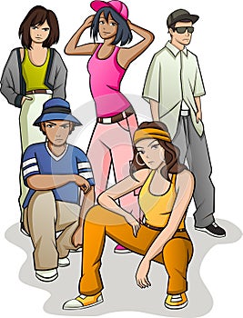 Group of cartoon young people.