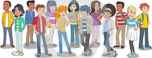 Group of cartoon young people.