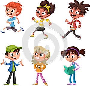 Group of cartoon young people.