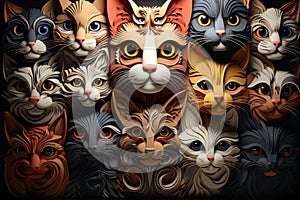 a group of cats with different colored eyes on a black background