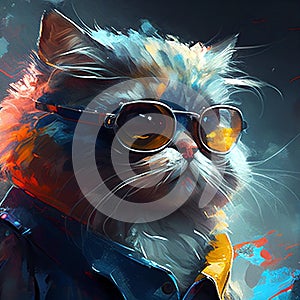 Group of Cats in Glasses: Bright and Playful Scene with Individuality in Each Pair