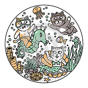 a group of cats having fun in the sea