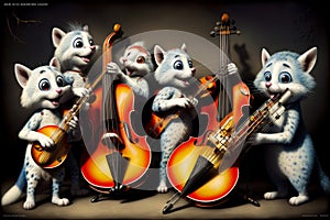 A Group Of Cats Playing Musical Instruments Together. Generative AI
