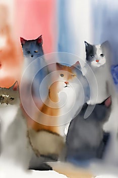 A Group Of Cats Sitting Next To Each Other. Generative AI