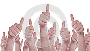 Group of Caucasian white People making Hand Thumbs Up sign as Like, Approval or Endorsement Concept