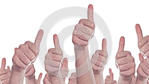 Group of Caucasian white People making Hand Thumbs Up sign as Like, Approval or Endorsement Concept