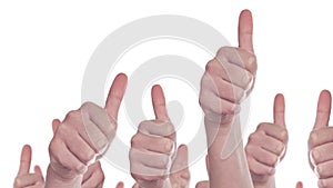 Group of Caucasian white People making Hand Thumbs Up sign as Like, Approval or Endorsement Concept