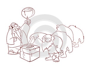Group of cavemen voting