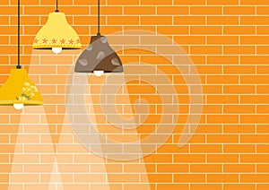 Group of ceiling lamp on orange brick wall backgrounds