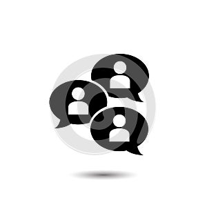 Group chat bubbles or forum discussion with multiple people chatting flat vector icon for apps