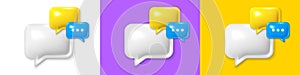 Group chat speech bubble 3d icons. Speak bubble text, chatting box, dialog icon. 3d group chat with ellipsis. Vector photo