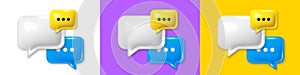 Group chat speech bubble 3d icons. Speak bubble text, chatting box, dialog icon. 3d group chat with ellipsis. Vector photo