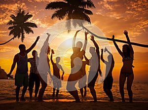 Group of Cheerful People Partying on a Beach