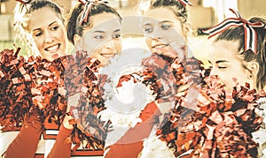 Group of cheerleaders at university sport event show